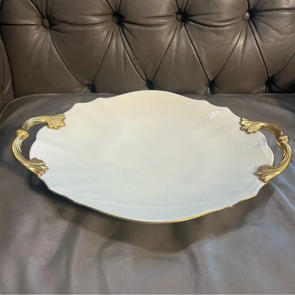 VTG Lenox Valencia Gold and Ivory Serving Platter Vintage - Picture 3 of 16